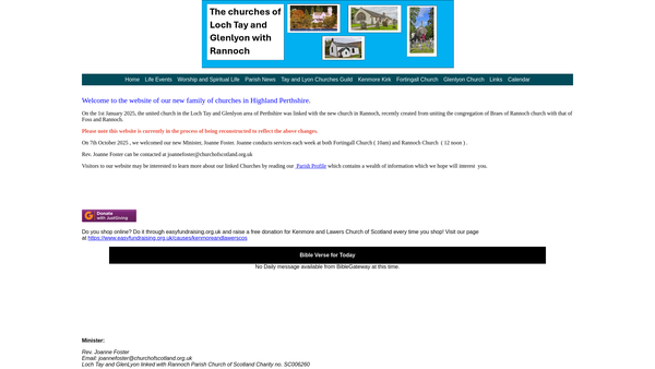 Screenshot of the The Church of Loch Tay and Glenlyon (Church of Scotland) website
