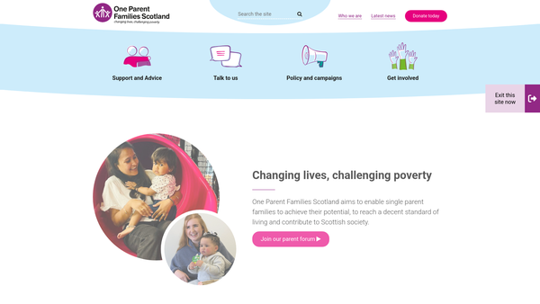 Screenshot of the One Parent Families Scotland website
