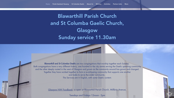 Screenshot of the Blawarthill Parish Church of Scotland, Glasgow website