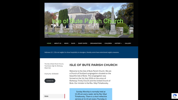 Screenshot of the Isle of Bute Parish Church (Church of Scotland) website