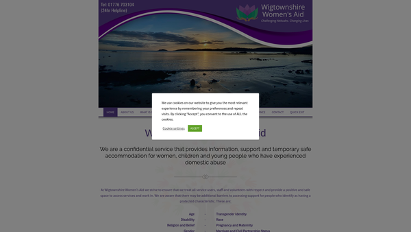 Screenshot of the Wigtownshire Women's Aid website