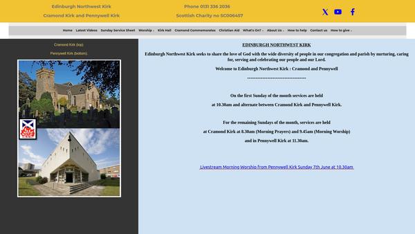 Screenshot of the Edinburgh Northwest Kirk : Cramond and Pennywell (Church of Scotland) website