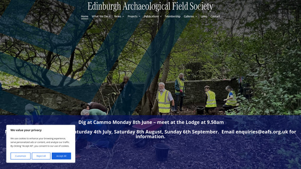Screenshot of the Edinburgh Archaeological Field Society website
