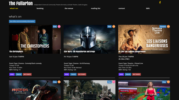 Screenshot of the The Fullarton Theatre website