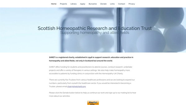 Screenshot of the Scottish Homoeopathic Research & Education Trust website