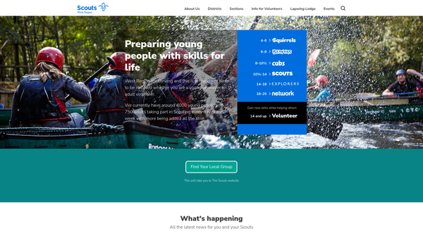Screenshot of the West Regional Scout Council website