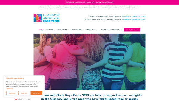 Screenshot of the Glasgow and Clyde Rape Crisis SCIO website