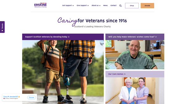 Screenshot of the Erskine Veterans Charity website