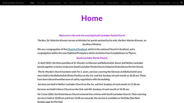 Screenshot of the South Lochaber Church of Scotland website