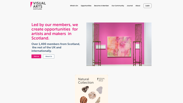 Screenshot of the Visual Arts Scotland website