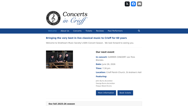 Screenshot of the Strathearn Music Society website
