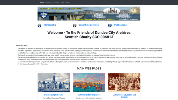 Screenshot of the Friends Of Dundee City Archives website