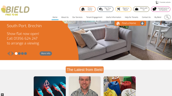 Screenshot of the Bield Housing & Care website