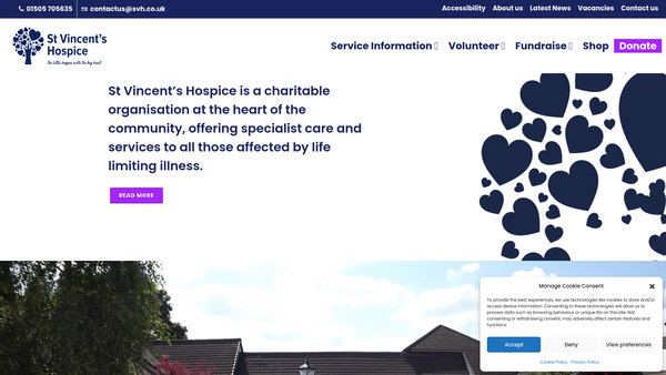Screenshot of the St Vincents Hospice Limited website