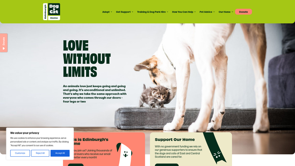 Screenshot of the Edinburgh Dog and Cat Home website