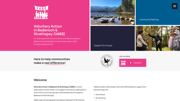 Screenshot of the Voluntary Action In Badenoch And Strathspey website