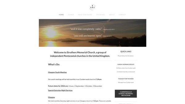 Screenshot of the Struthers Memorial Church website