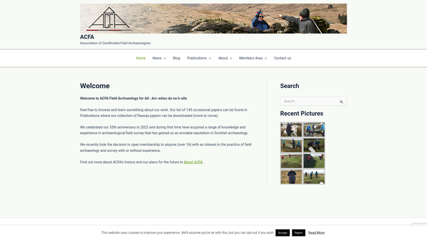 Screenshot of the Association Of Certificated Field Archaeologists website