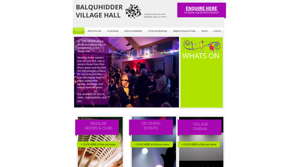 Screenshot of the Balquhidder Village Hall website