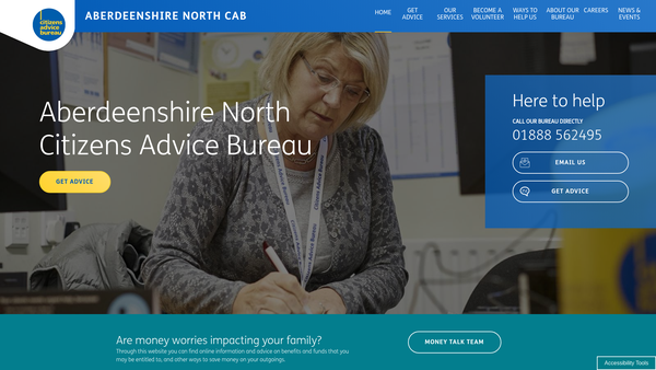 Screenshot of the North West Aberdeenshire Citizens Advice Bureau website