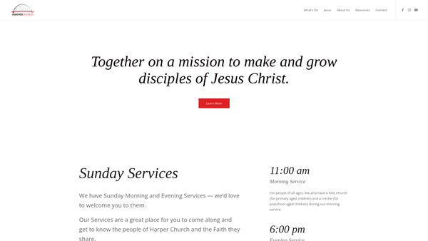 Screenshot of the Harper Memorial Baptist Church website
