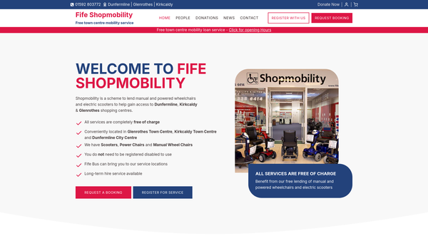 Screenshot of the Fife Shopmobility Limited website