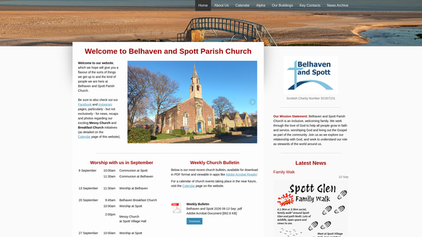 Screenshot of the Belhaven and Spott Parish Church (Church of Scotland) website
