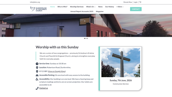 Screenshot of the Dunfermline St. Columba’s Church of Scotland website