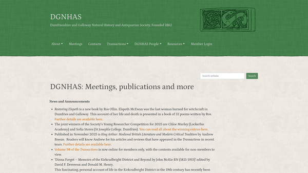 Screenshot of the Dumfriesshire & Galloway Natural History & Antiquarian Society website