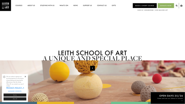 Screenshot of the Leith School Of Art website