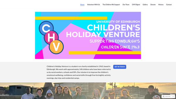 Screenshot of the Edinburgh University Childrens Holiday Venture website
