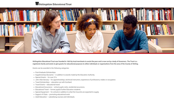 Screenshot of the Stirlingshire Educational Trust website