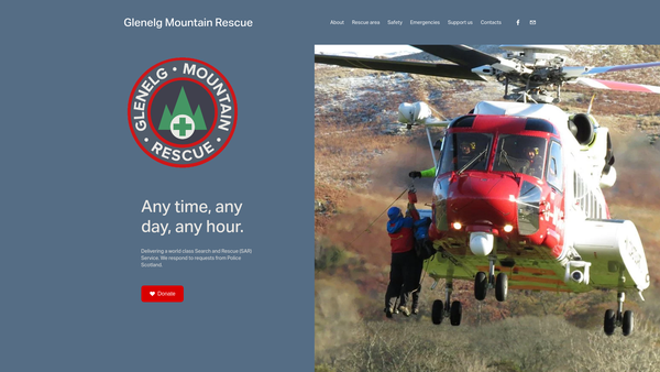 Screenshot of the Glenelg Mountain Rescue Association website