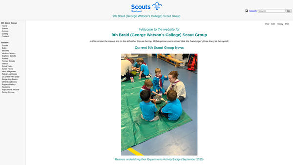 Screenshot of the 9th Morningside Scouts (George Watson College) website