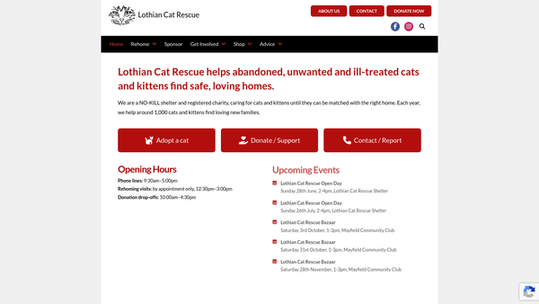 Screenshot of the Lothian Cat Rescue website