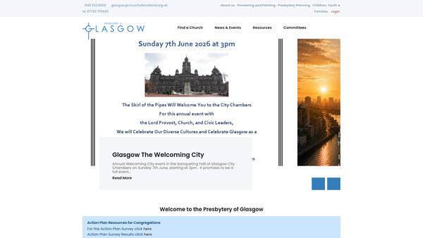Screenshot of the Church of Scotland Glasgow Presbytery website
