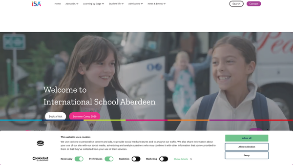 Screenshot of the The International School Of Aberdeen Educational Trust Limited website