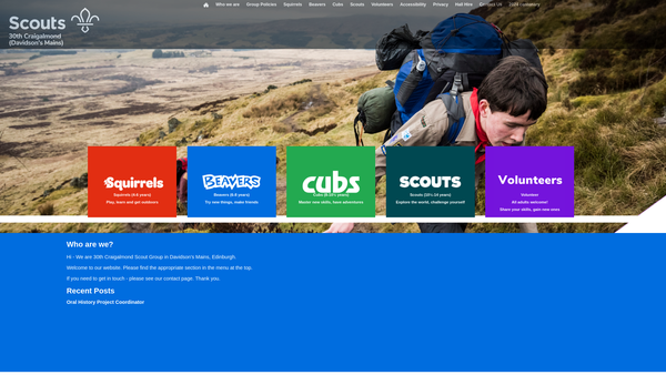 Screenshot of the 30th Craigalmond Scout Group website