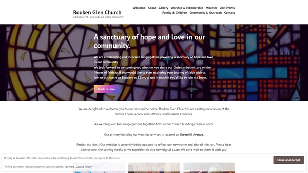 Screenshot of the Glasgow: Rouken Glen Trinity Parish Church of Scotland website