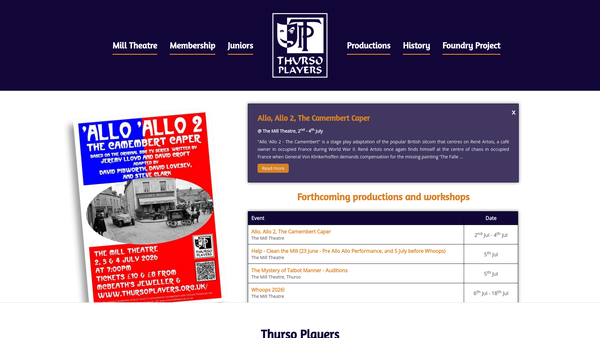 Screenshot of the Thurso Players website