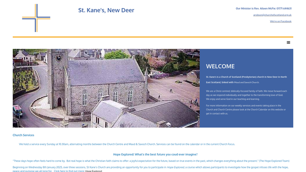 Screenshot of the New Deer St Kane's Church of Scotland website