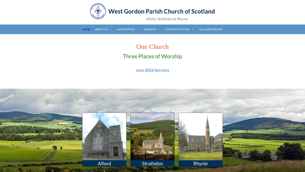 Screenshot of the West Gordon Parish Church of Scotland (Alford, Strathdon, Rhynie) website