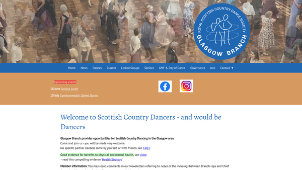 Screenshot of the The Royal Scottish Country Dance Society - Glasgow Branch website