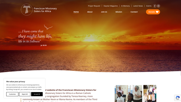 Screenshot of the Franciscan Missionary Sisters For Africa website