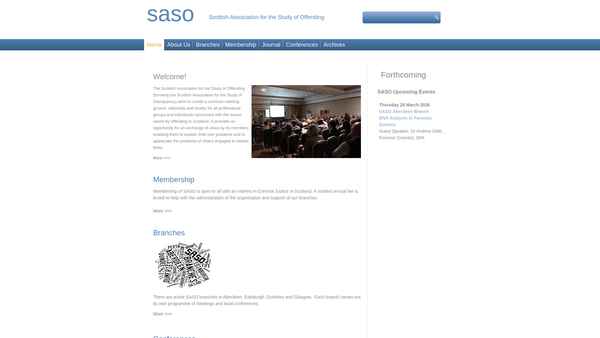 Screenshot of the Scottish Association for the Study of Offending website