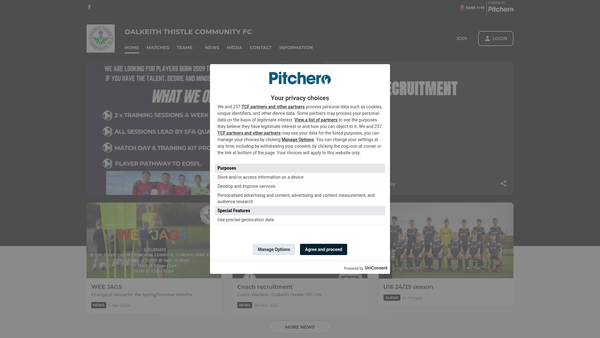 Screenshot of the Dalkeith Thistle Community Football Club website