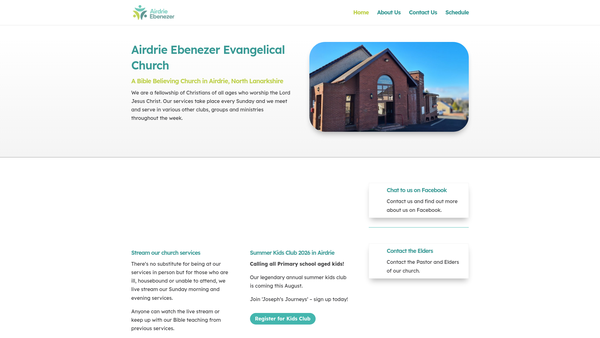 Screenshot of the Ebenezer Evangelical Church - Airdrie website