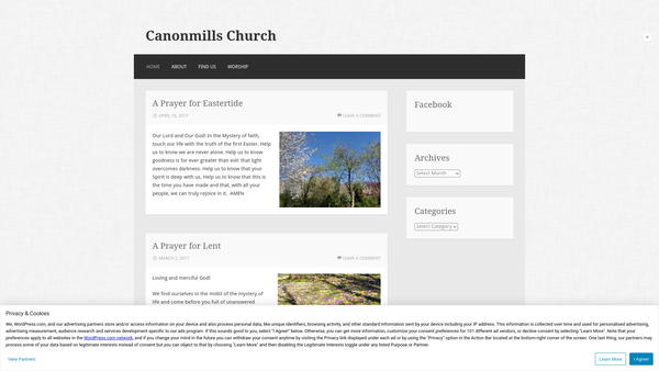 Screenshot of the Canonmills Baptist Church website