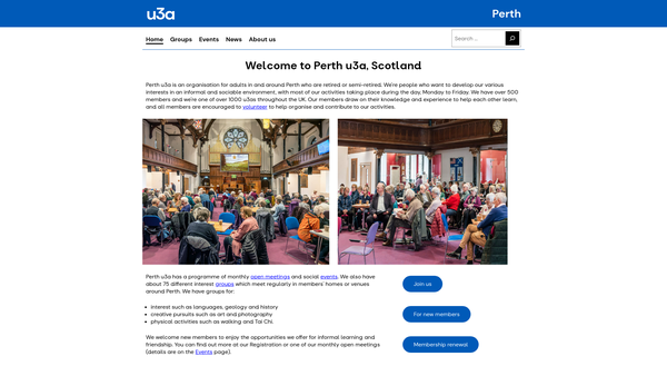 Screenshot of the University Of The Third Age (Perth) - U3a Perth website