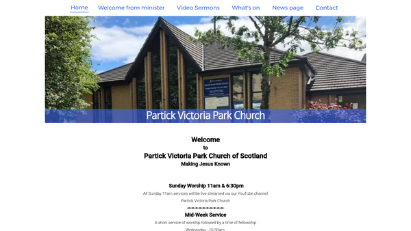 Screenshot of the Partick Victoria Park Church of Scotland website